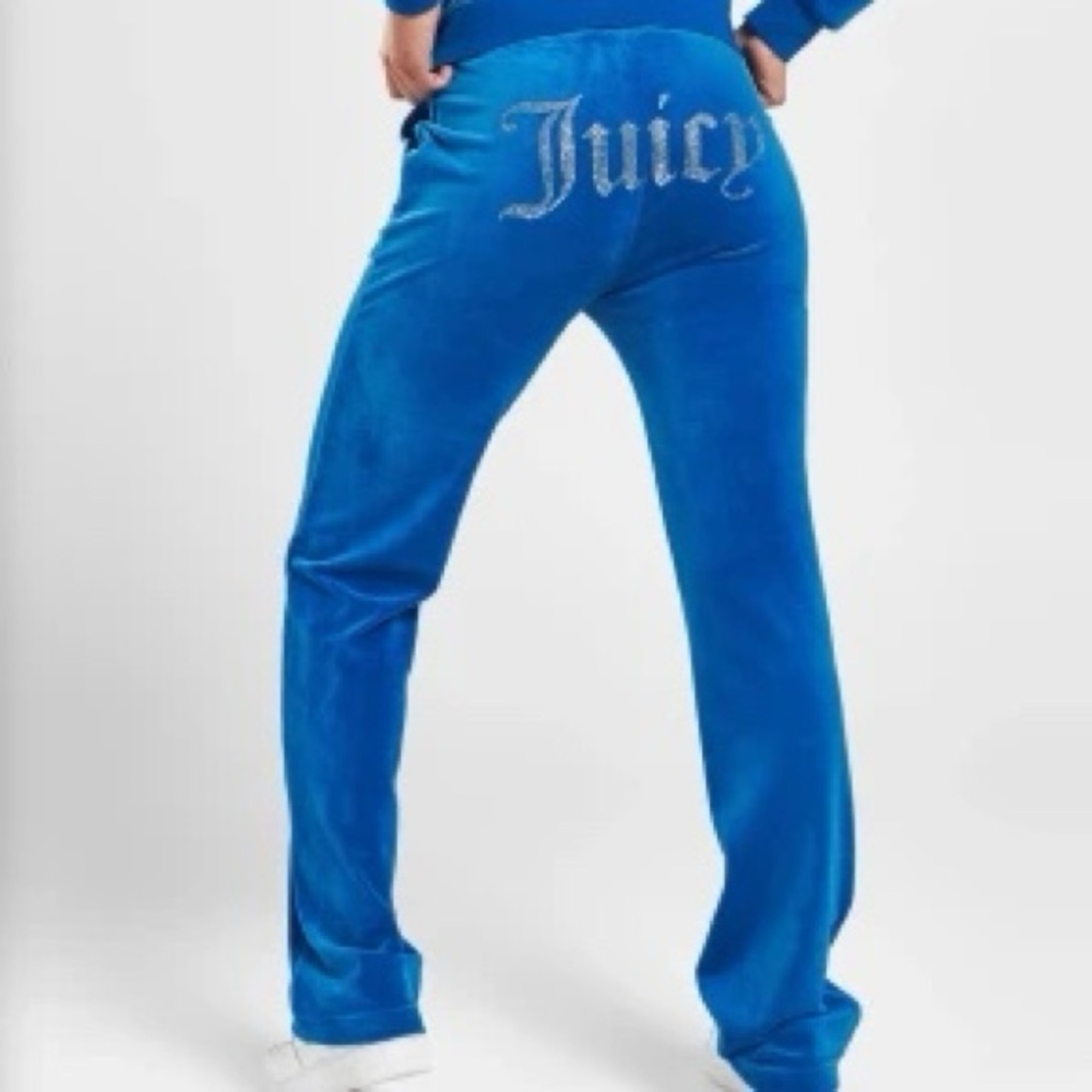 Juicy Couture Blue velour Graphic Bling Logo Pants Womens L Host Pick